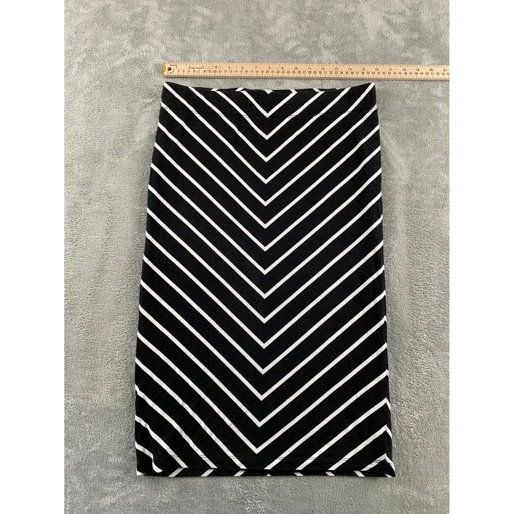 Apt. 9 Womens Black White Chevron Stripe Pencil Skirt Lined Midi Size Medium